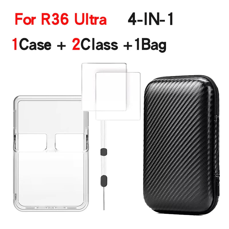 TOFON Protective Case for R36 Ultra Game Console Silicone Protective Cover Anti-Scratch Storage Screen Protection Film Accessori