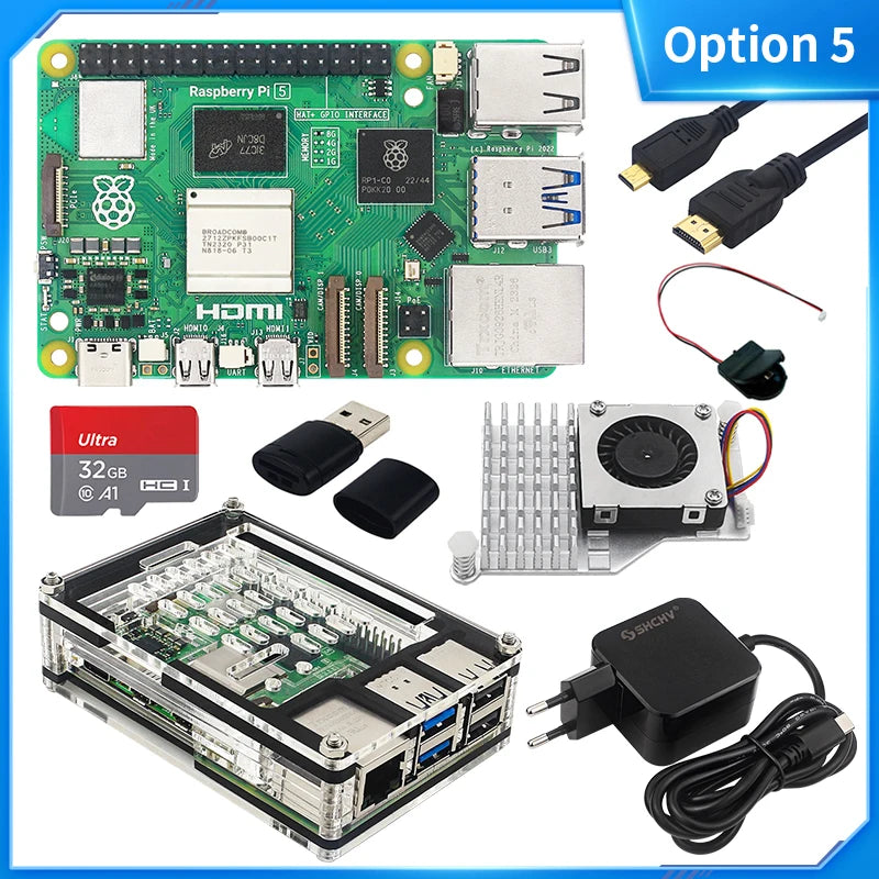 Official Raspberry Pi 5 16GB 8GB 4GB RAM BCM2712 Cortex-A76 2.4Ghz LPDDR4X-4267 Pcie 2.0 RTC Optional Case Power Supply for Rpi5