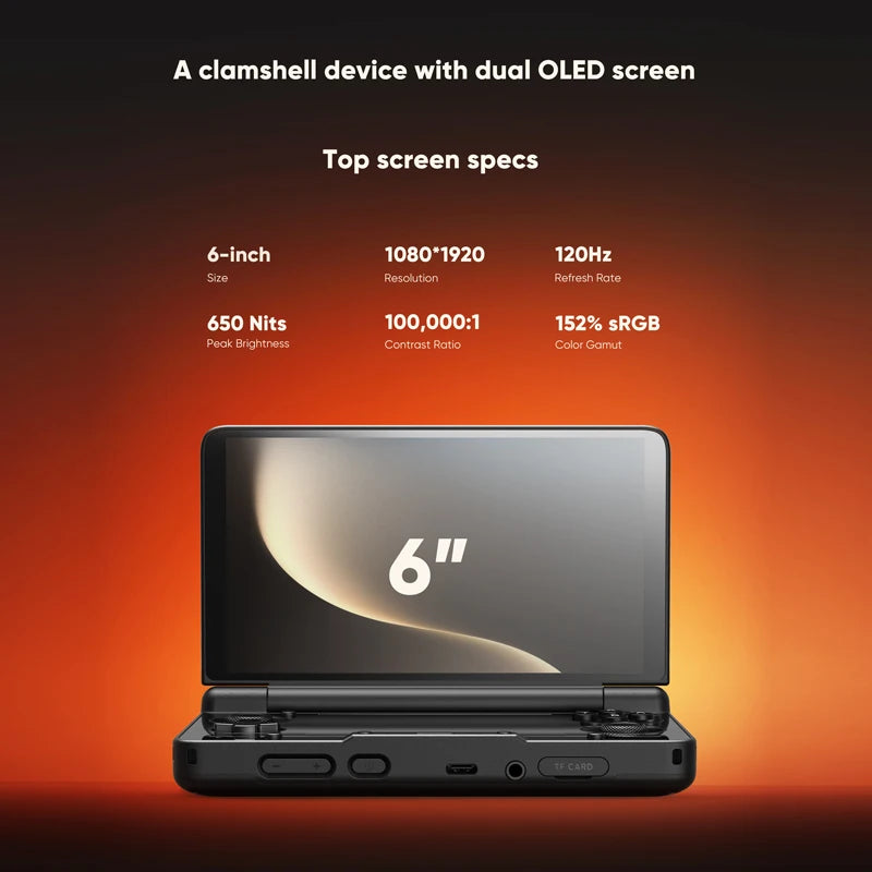 Thor Android Handheld Dual Screen Clamshell 6'' AMOLED Screen 1080P Gaming Entertainment Device